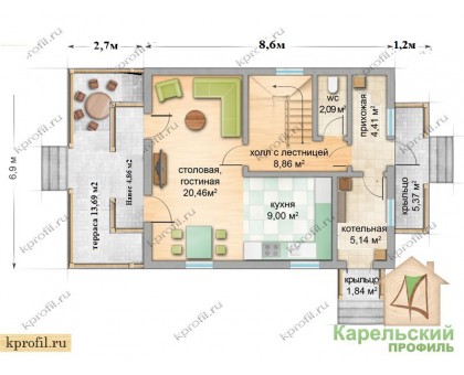 Комплект двухэтажного дома "Калевала" 112 м2
